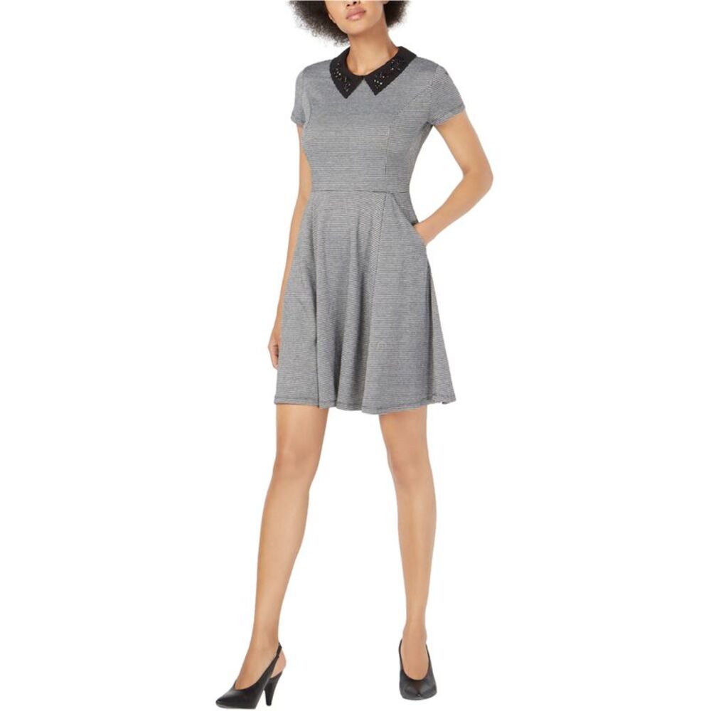 maison Jules Womens Embellished Collar Shirt Dress, Black, M, DM